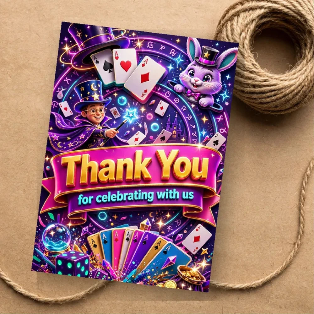 Magician Theme Thank You Cards Birthday Party Supplies (PACK OF 30) - 280 GSM Matte Fine-Art Cardstock (2.5 x 3.5 Inch) - Premium Party Decor Supply by Party Decor Mall - View 1