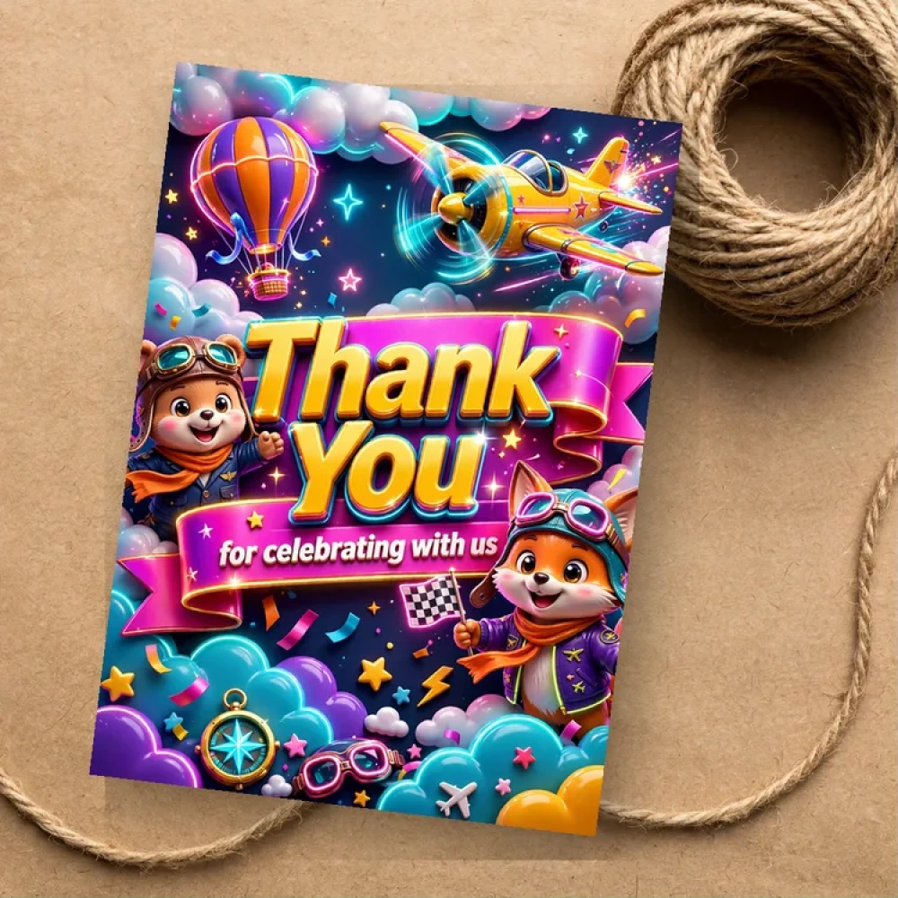 Little Aviator Theme Thank You Cards Birthday Party Supplies (PACK OF 30) - 280 GSM Matte Fine-Art Cardstock (2.5 x 3.5 Inch) - Premium Party Decor Supply by Party Decor Mall - View 1
