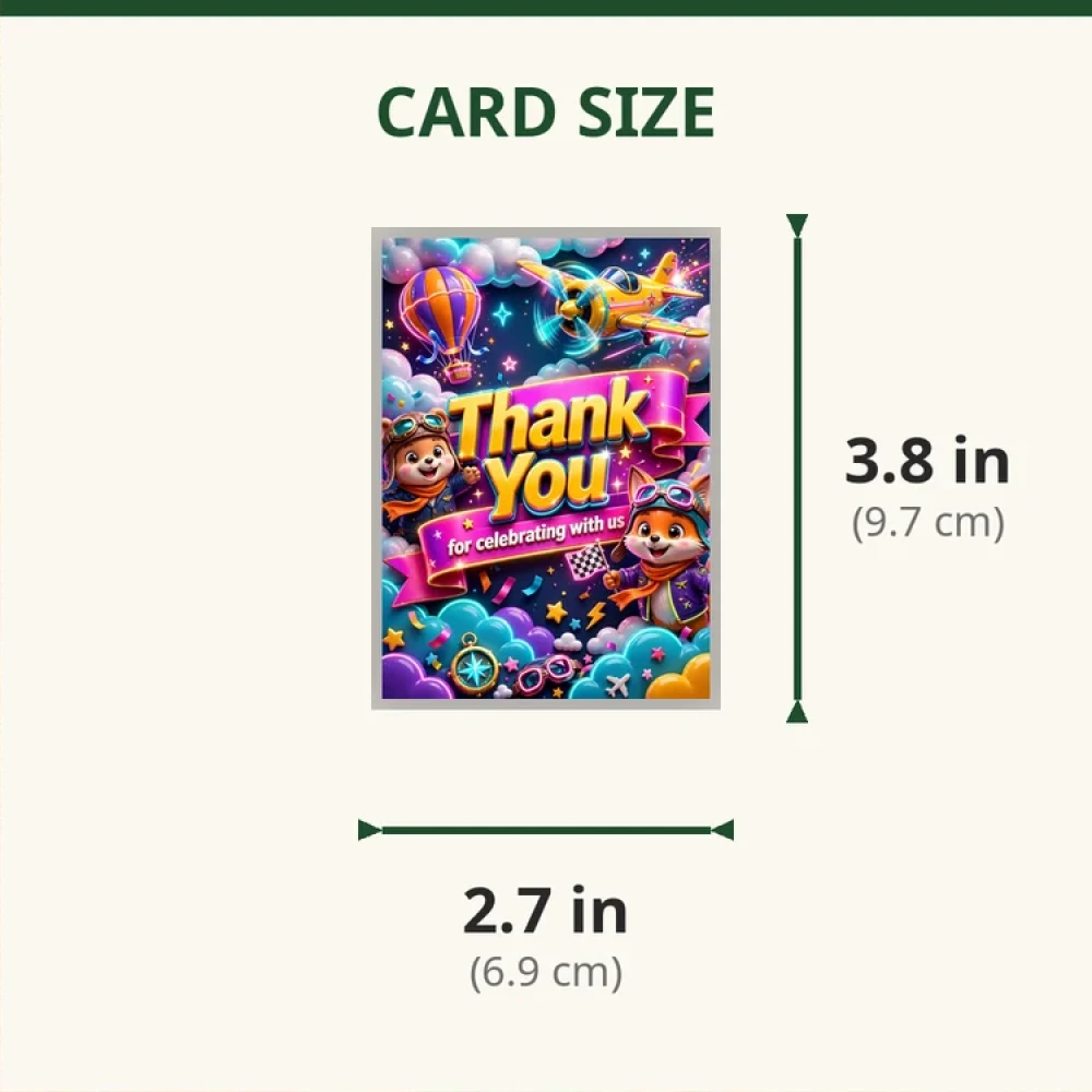 Little Aviator Theme Thank You Cards Birthday Party Supplies (PACK OF 30) - 280 GSM Matte Fine-Art Cardstock (2.5 x 3.5 Inch) - Premium Party Decor Supply by Party Decor Mall - View 2