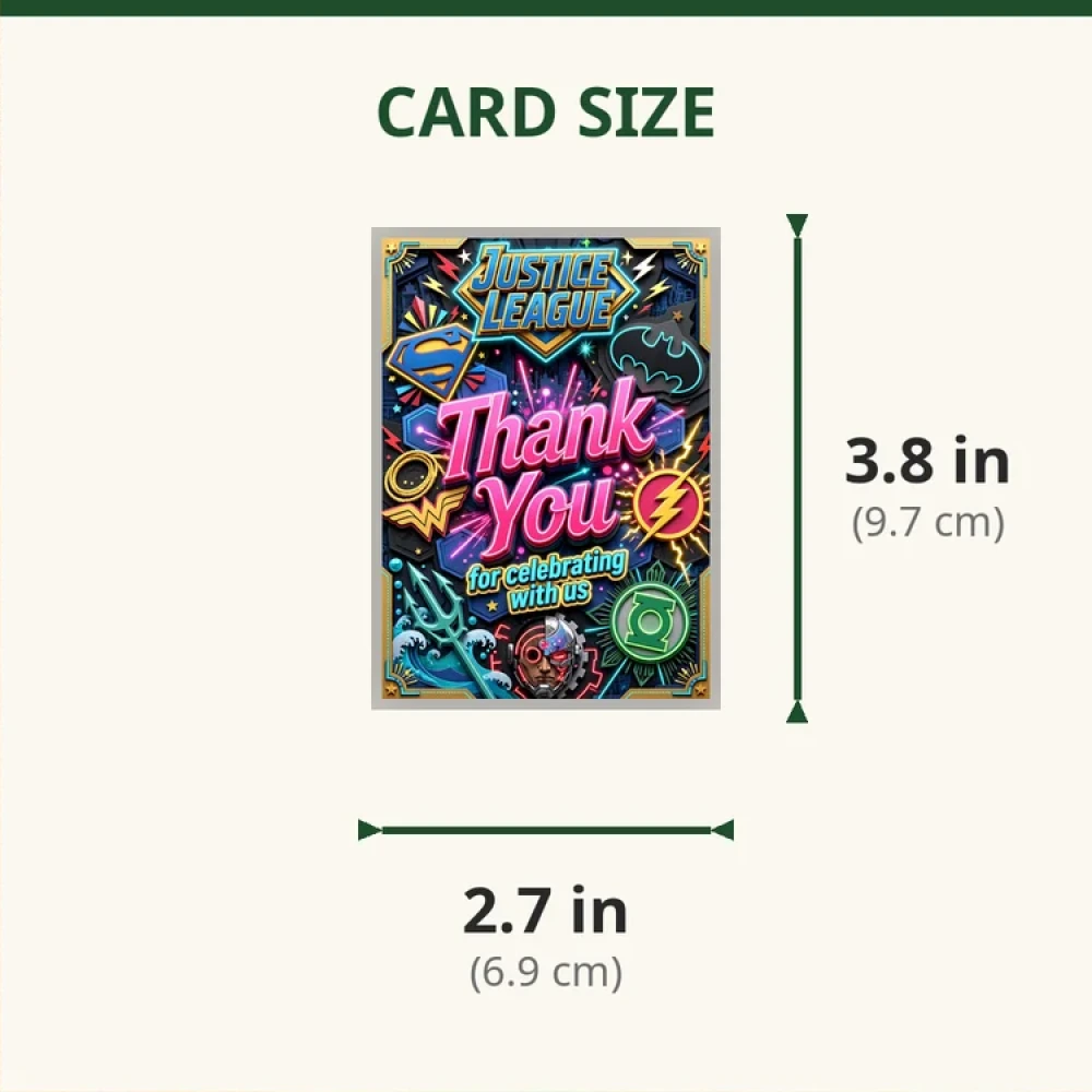 Justice League Theme Thank You Cards Birthday Party Supplies (PACK OF 30) - 280 GSM Matte Fine-Art Cardstock (2.5 x 3.5 Inch) - Premium Party Decor Supply by Party Decor Mall - View 2