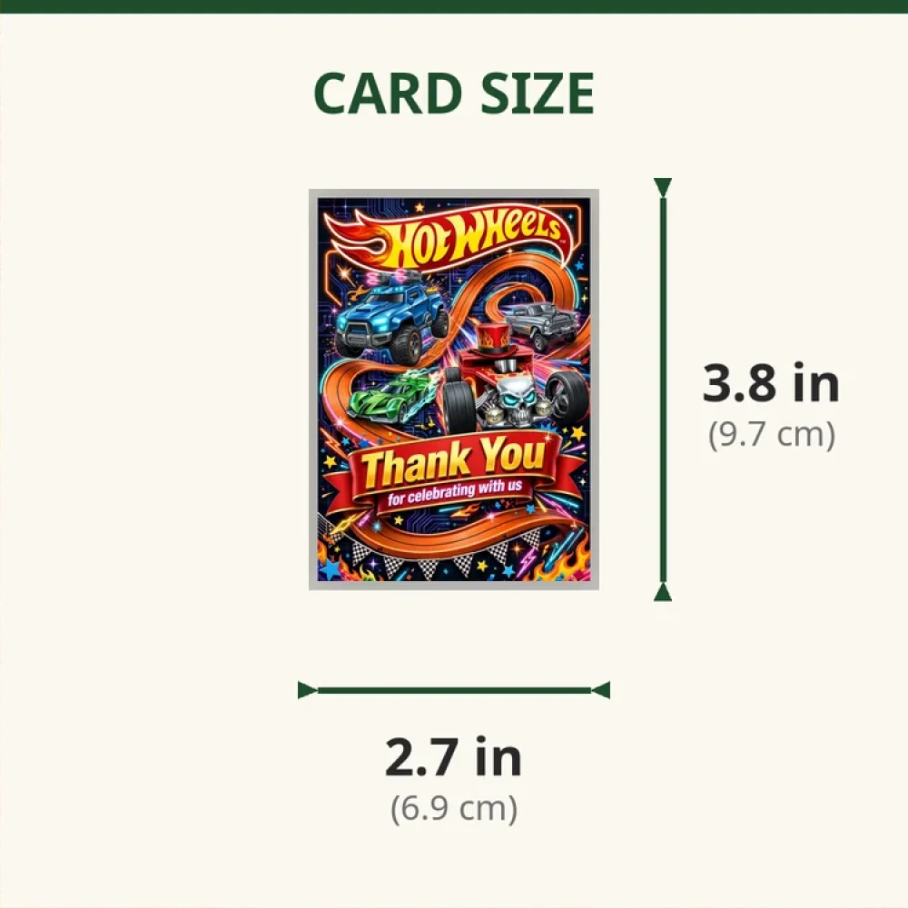 Hot Wheels Theme Thank You Cards Birthday Party Supplies (PACK OF 30) - 280 GSM Matte Fine-Art Cardstock (2.5 x 3.5 Inch) - Premium Party Decor Supply by Party Decor Mall - View 2