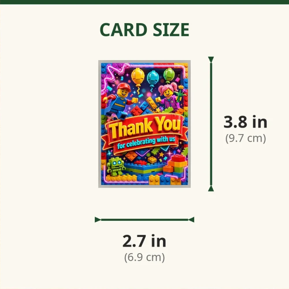 Lego Theme Thank You Cards Birthday Party Supplies (PACK OF 30) - 280 GSM Matte Fine-Art Cardstock (2.5 x 3.5 Inch) - Premium Party Decor Supply by Party Decor Mall - View 2