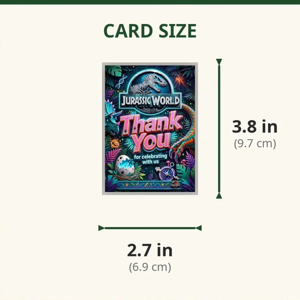 Jurassic World Theme Thank You Cards Birthday Party Supplies (PACK OF 30) - 280 GSM Matte Fine-Art Cardstock (2.5 x 3.5 Inch) - Premium Party Decor Supply by Party Decor Mall - View 2
