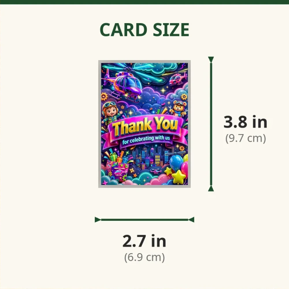 Helicopter Theme Thank You Cards Birthday Party Supplies (PACK OF 30) - 280 GSM Matte Fine-Art Cardstock (2.5 x 3.5 Inch) - Premium Party Decor Supply by Party Decor Mall - View 2
