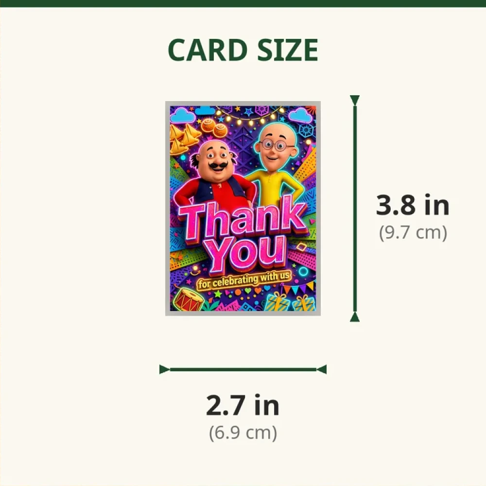 Motu Patlu Theme Thank You Cards Birthday Party Supplies (PACK OF 30) - 280 GSM Matte Fine-Art Cardstock (2.5 x 3.5 Inch) - Premium Party Decor Supply by Party Decor Mall - View 2