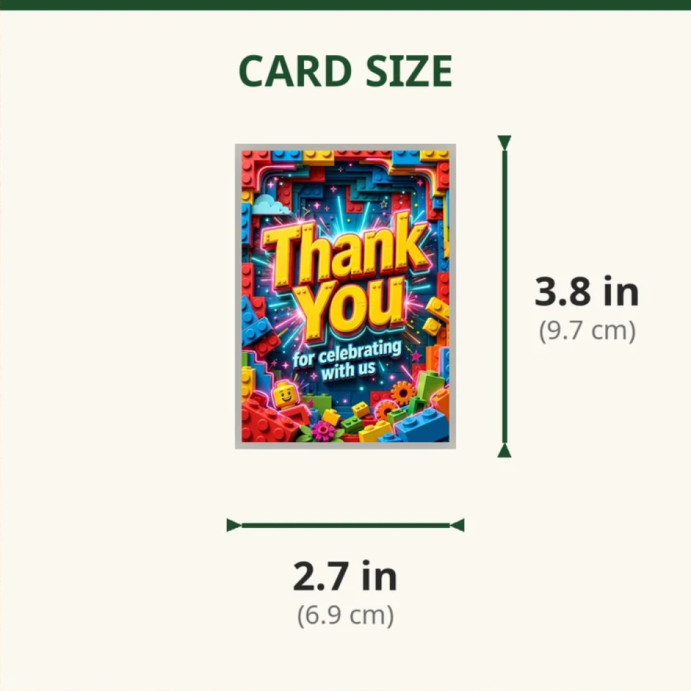 Lego Theme Thank You Cards Birthday Party Supplies (PACK OF 30) - 280 GSM Matte Fine-Art Cardstock (2.5 x 3.5 Inch) - Premium Party Decor Supply by Party Decor Mall - View 2