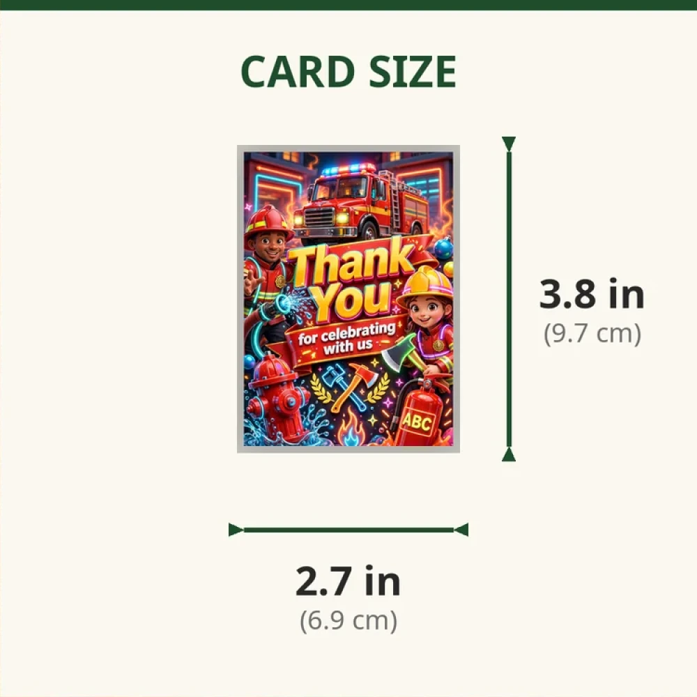 Firefighter Theme Thank You Cards Birthday Party Supplies (PACK OF 30) - 280 GSM Matte Fine-Art Cardstock (2.5 x 3.5 Inch) - Premium Party Decor Supply by Party Decor Mall - View 2