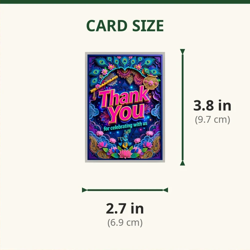Krishna Theme Thank You Cards Birthday Party Supplies (PACK OF 30) - 280 GSM Matte Fine-Art Cardstock (2.5 x 3.5 Inch) - Premium Party Decor Supply by Party Decor Mall - View 2
