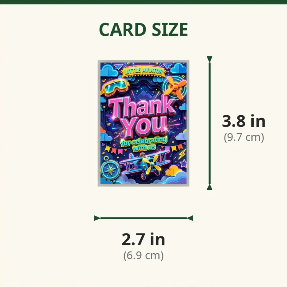 Little Aviator Theme Thank You Cards Birthday Party Supplies (PACK OF 30) - 280 GSM Matte Fine-Art Cardstock (2.5 x 3.5 Inch) - Premium Party Decor Supply by Party Decor Mall - View 2