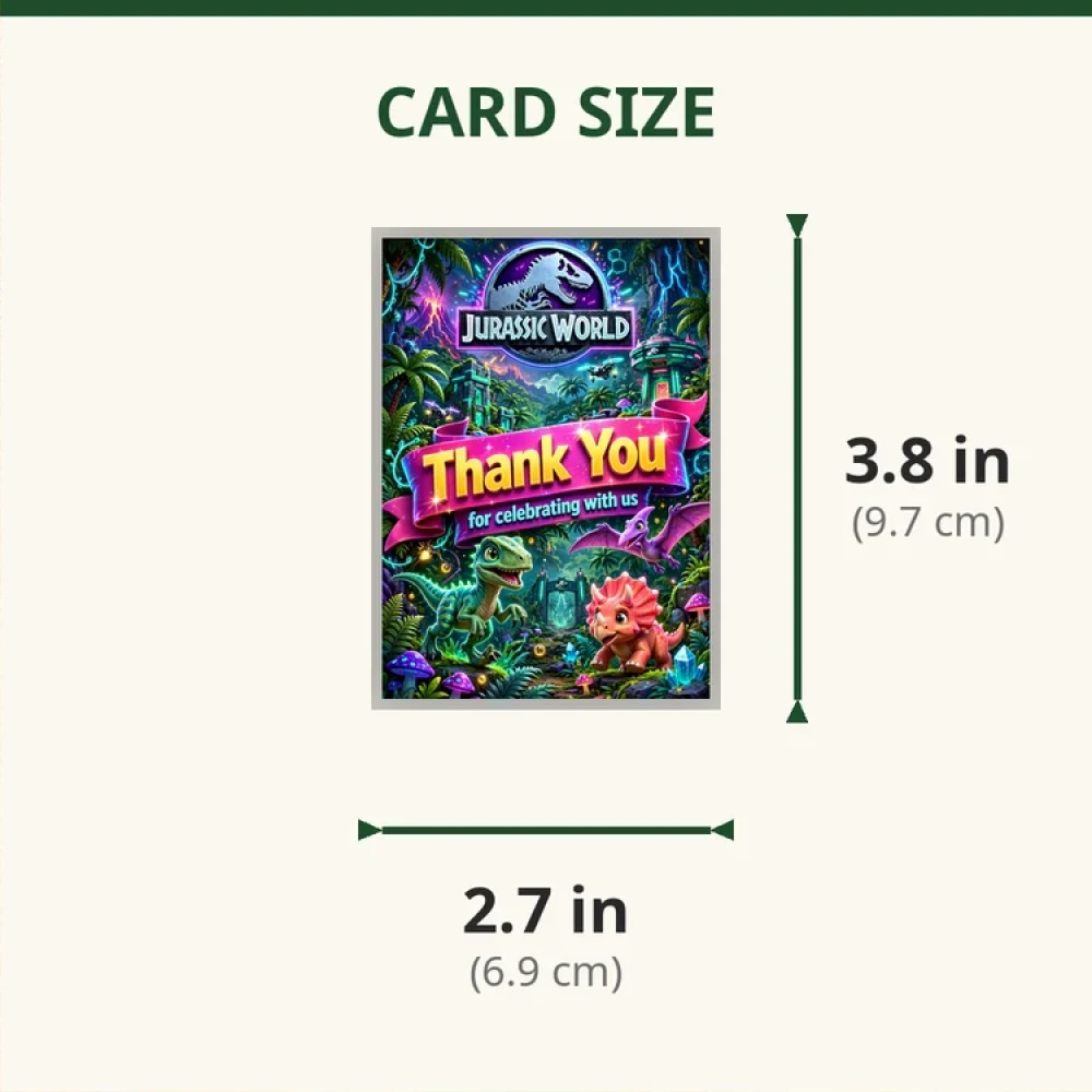 Jurassic World Theme Thank You Cards Birthday Party Supplies (PACK OF 30) - 280 GSM Matte Fine-Art Cardstock (2.5 x 3.5 Inch) - Premium Party Decor Supply by Party Decor Mall - View 2