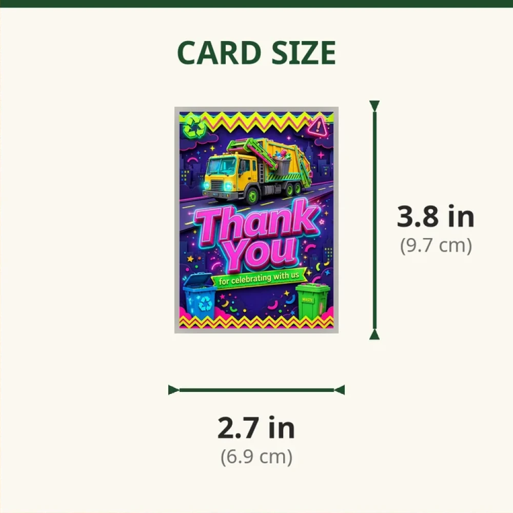 Garbage Truck Theme Thank You Cards Birthday Party Supplies (PACK OF 30) - 280 GSM Matte Fine-Art Cardstock (2.5 x 3.5 Inch) - Premium Party Decor Supply by Party Decor Mall - View 2