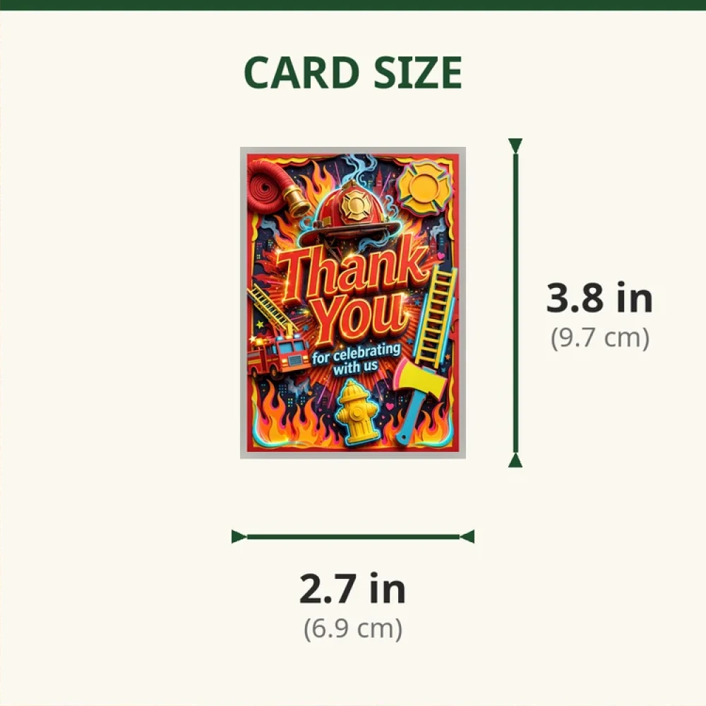 Firefighter Theme Thank You Cards Birthday Party Supplies (PACK OF 30) - 280 GSM Matte Fine-Art Cardstock (2.5 x 3.5 Inch) - Premium Party Decor Supply by Party Decor Mall - View 2