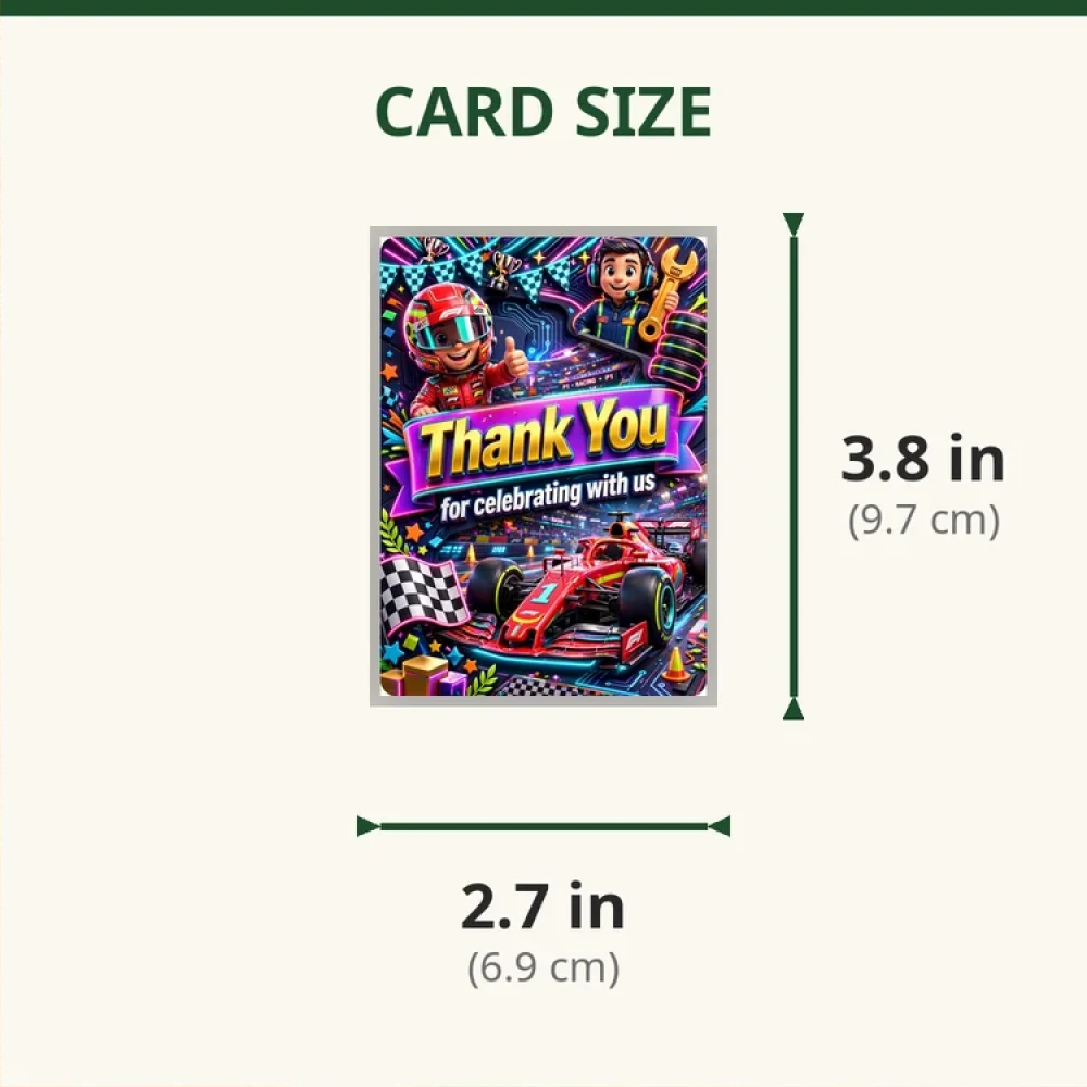 Formula 1 Theme Thank You Cards Birthday Party Supplies (PACK OF 30) - 280 GSM Matte Fine-Art Cardstock (2.5 x 3.5 Inch) - Premium Party Decor Supply by Party Decor Mall - View 2