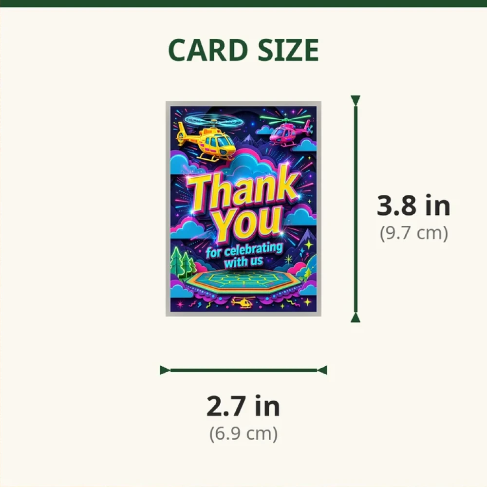 Helicopter Theme Thank You Cards Birthday Party Supplies (PACK OF 30) - 280 GSM Matte Fine-Art Cardstock (2.5 x 3.5 Inch) - Premium Party Decor Supply by Party Decor Mall - View 2
