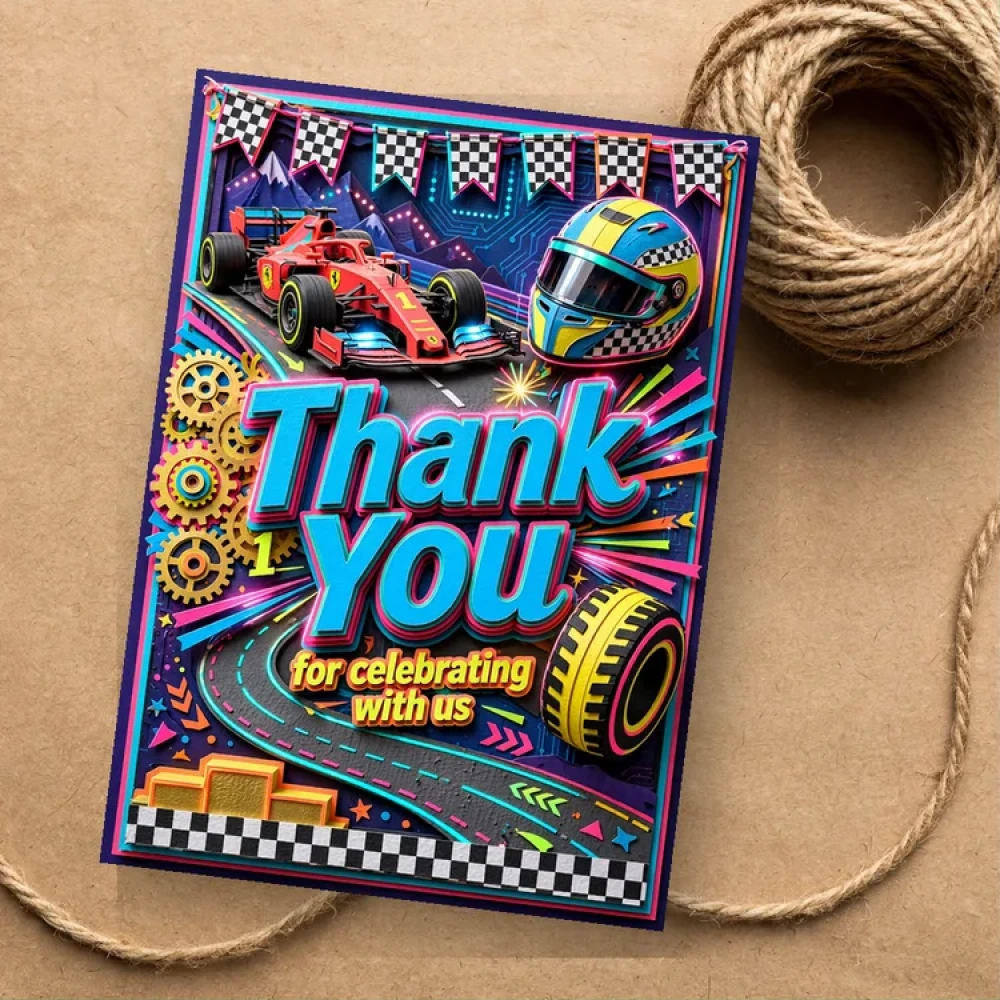 Formula 1 Theme Thank You Cards Birthday Party Supplies (PACK OF 30) - 280 GSM Matte Fine-Art Cardstock (2.5 x 3.5 Inch) - Premium Party Decor Supply by Party Decor Mall - View 1