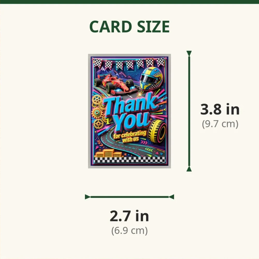 Formula 1 Theme Thank You Cards Birthday Party Supplies (PACK OF 30) - 280 GSM Matte Fine-Art Cardstock (2.5 x 3.5 Inch) - Premium Party Decor Supply by Party Decor Mall - View 2