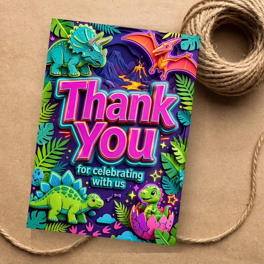 Dinosaur Theme Thank You Cards Birthday Party Supplies (PACK OF 30) - 280 GSM Matte Fine-Art Cardstock (2.5 x 3.5 Inch) - Premium Party Decor Supply by Party Decor Mall - View 1