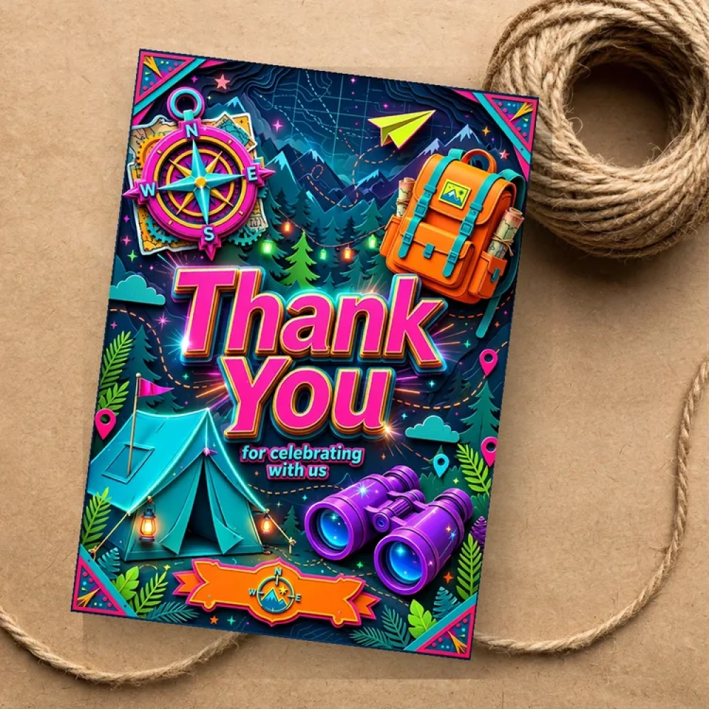 Explorer Theme Thank You Cards Birthday Party Supplies (PACK OF 30) - 280 GSM Matte Fine-Art Cardstock (2.5 x 3.5 Inch) - Premium Party Decor Supply by Party Decor Mall - View 1