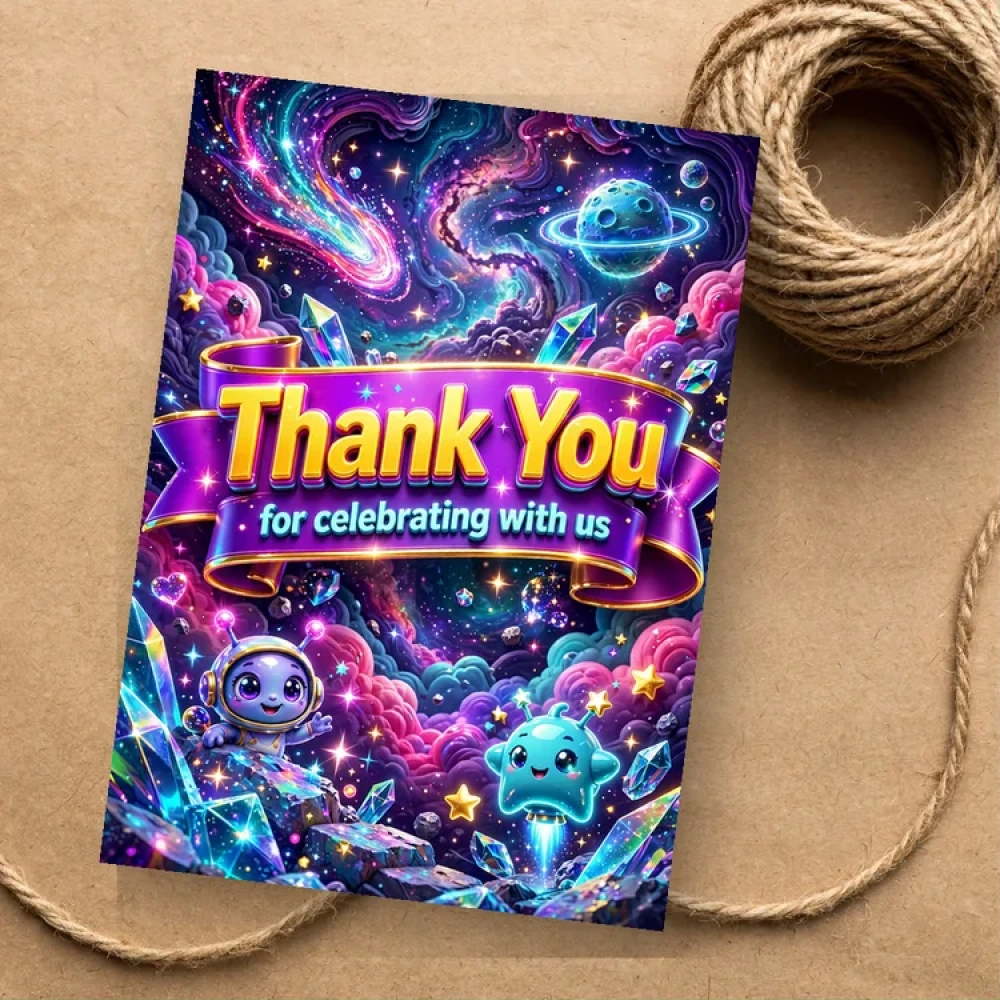 Galaxy Theme Thank You Cards Birthday Party Supplies (PACK OF 30) - 280 GSM Matte Fine-Art Cardstock (2.5 x 3.5 Inch) - Premium Party Decor Supply by Party Decor Mall - View 1