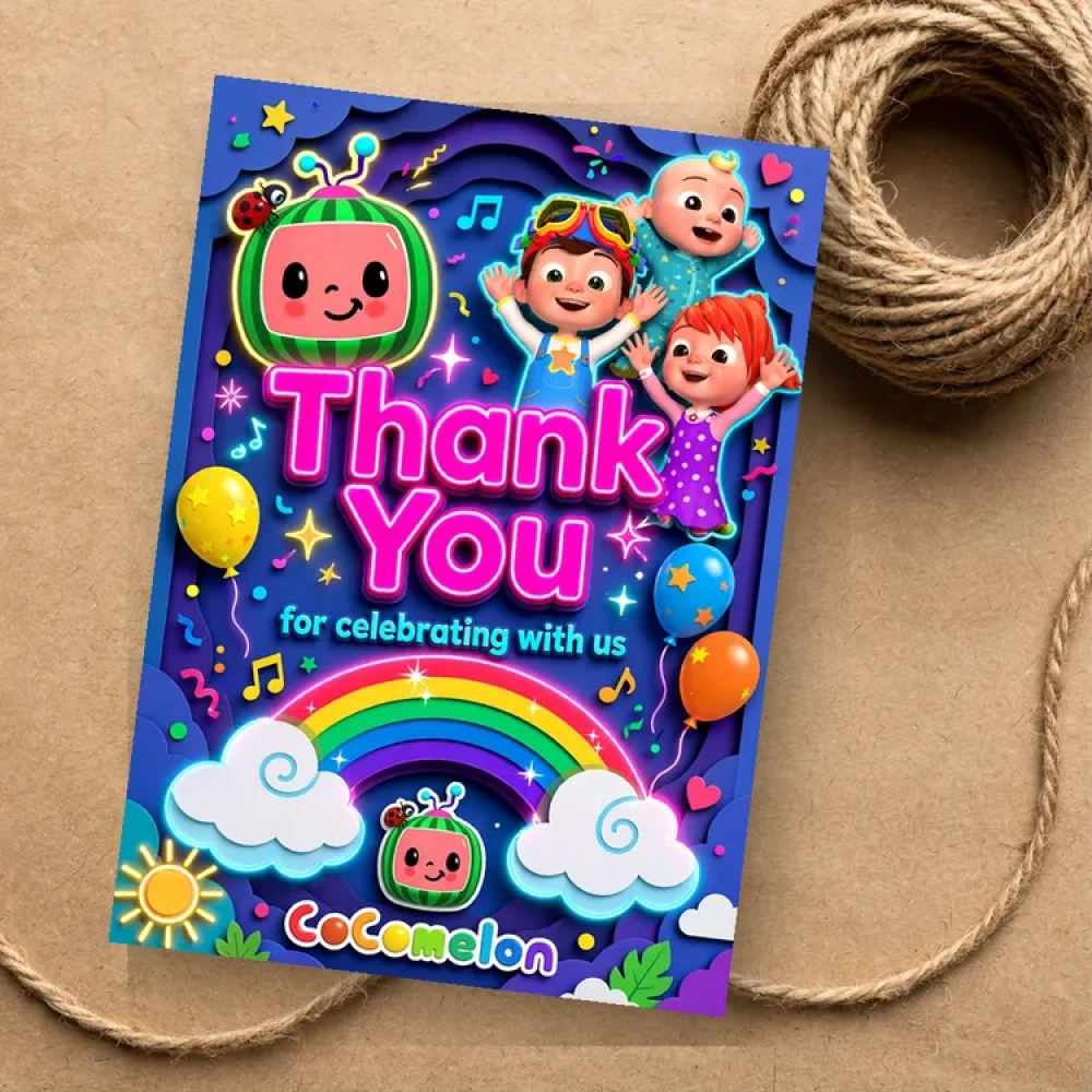 Cocomelon Theme Thank You Cards Birthday Party Supplies (PACK OF 30) - 280 GSM Matte Fine-Art Cardstock (2.5 x 3.5 Inch)