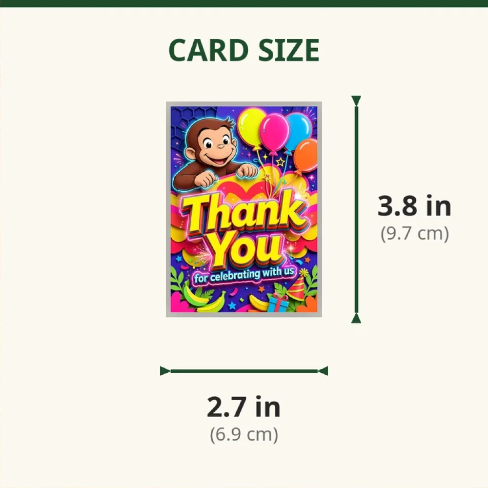 Curious George Theme Thank You Cards Birthday Party Supplies (PACK OF 30) - 280 GSM Matte Fine-Art Cardstock (2.5 x 3.5 Inch) - Premium Party Decor Supply by Party Decor Mall - View 2
