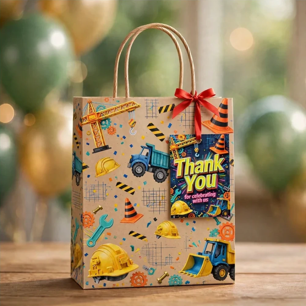 Construction Theme Thank You Cards Birthday Party Supplies (PACK OF 30) - 280 GSM Matte Fine-Art Cardstock (2.5 x 3.5 Inch) - Premium Party Decor Supply by Party Decor Mall - View 4