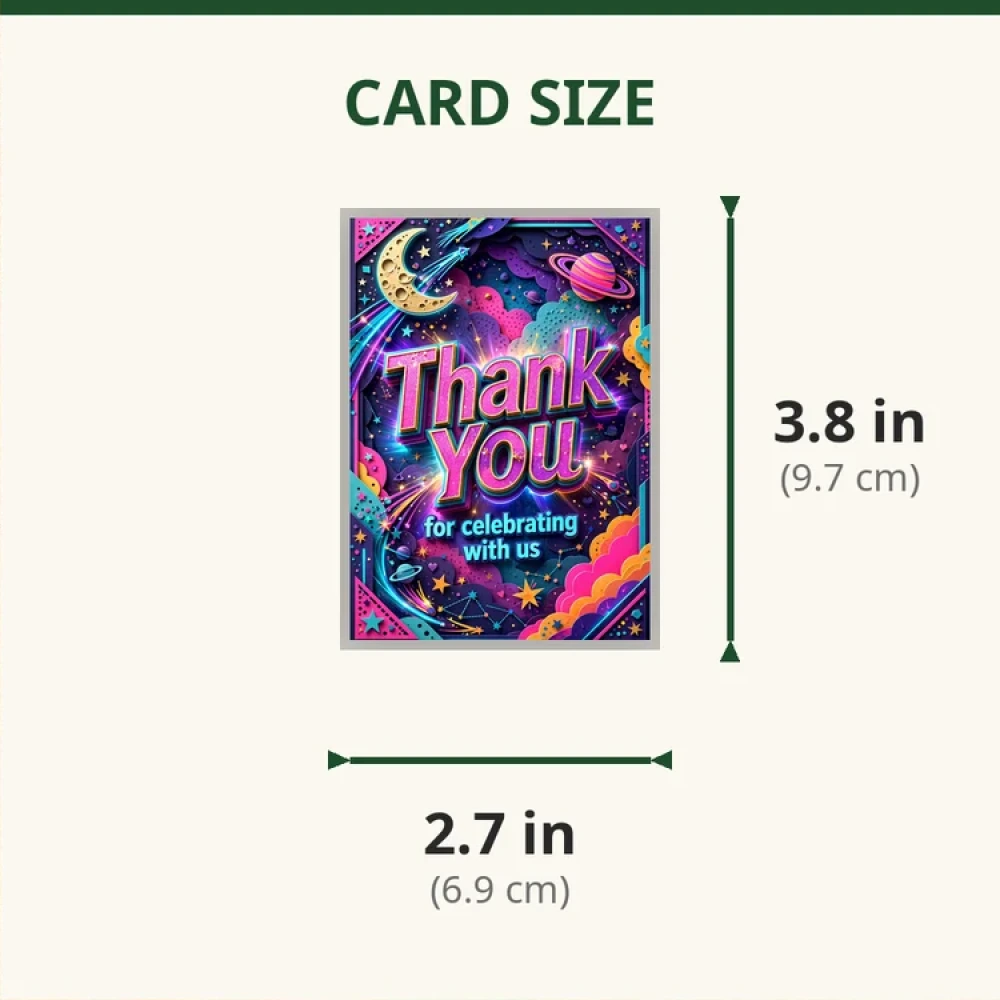 Galaxy Theme Thank You Cards Birthday Party Supplies (PACK OF 30) - 280 GSM Matte Fine-Art Cardstock (2.5 x 3.5 Inch) - Premium Party Decor Supply by Party Decor Mall - View 2