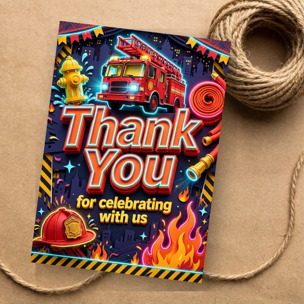 Fire Truck Theme Thank You Cards Birthday Party Supplies (PACK OF 30) - 280 GSM Matte Fine-Art Cardstock (2.5 x 3.5 Inch) - Premium Party Decor Supply by Party Decor Mall - View 1