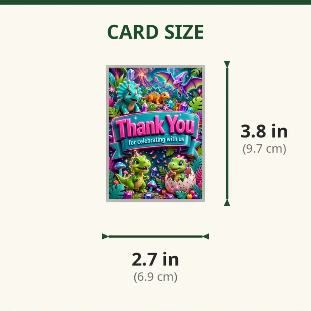 Dinosaur Theme Thank You Cards Birthday Party Supplies (PACK OF 30) - 280 GSM Matte Fine-Art Cardstock (2.5 x 3.5 Inch) - Premium Party Decor Supply by Party Decor Mall - View 2