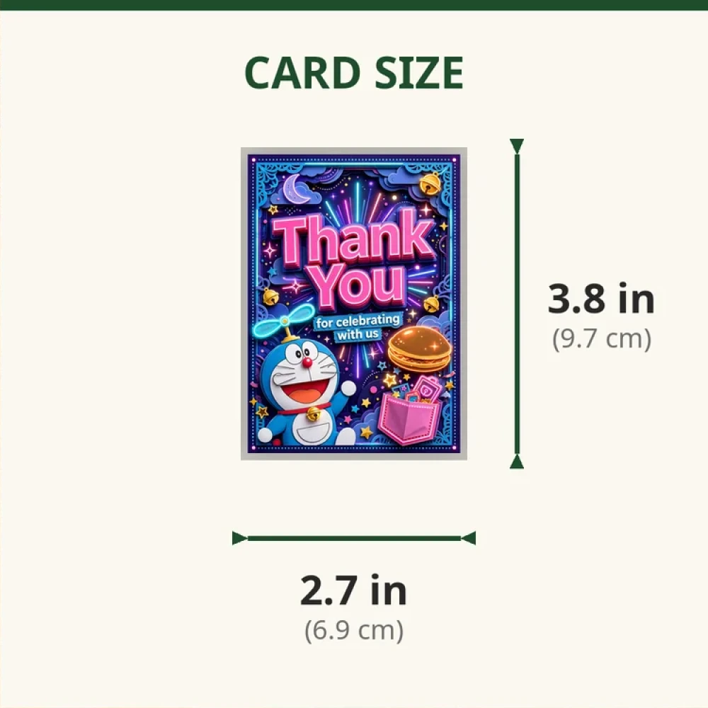 Doraemon Theme Thank You Cards Birthday Party Supplies (PACK OF 30) - 280 GSM Matte Fine-Art Cardstock (2.5 x 3.5 Inch) - Premium Party Decor Supply by Party Decor Mall - View 2
