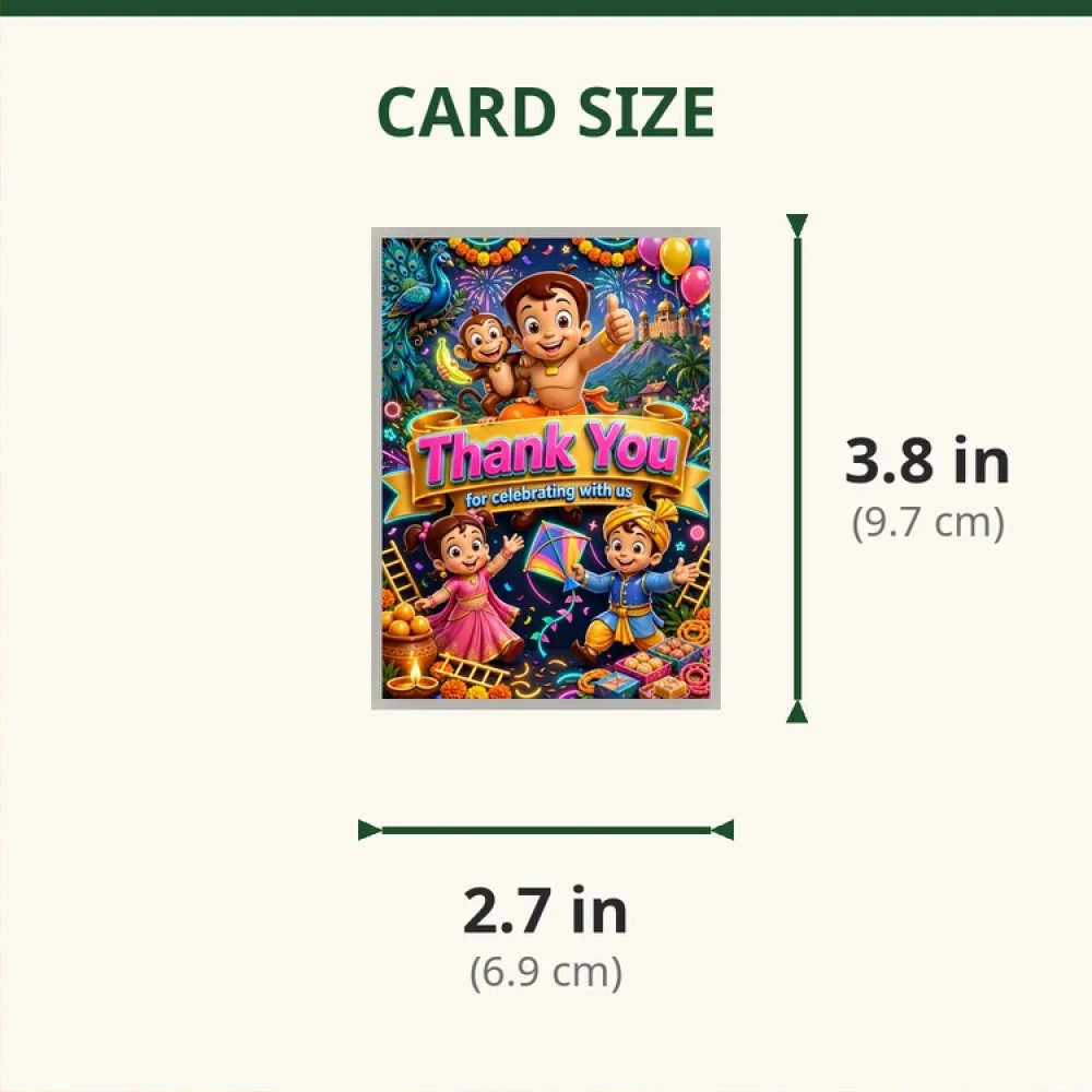 Chhota Bheem Theme Thank You Cards Birthday Party Supplies (PACK OF 30) - 280 GSM Matte Fine-Art Cardstock (2.5 x 3.5 Inch) - Premium Party Decor Supply by Party Decor Mall - View 2