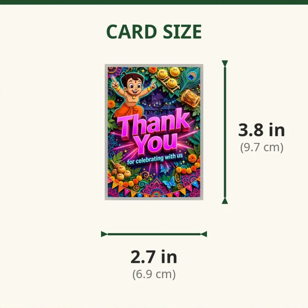 Chhota Bheem Theme Thank You Cards Birthday Party Supplies (PACK OF 30) - 280 GSM Matte Fine-Art Cardstock (2.5 x 3.5 Inch) - Premium Party Decor Supply by Party Decor Mall - View 2