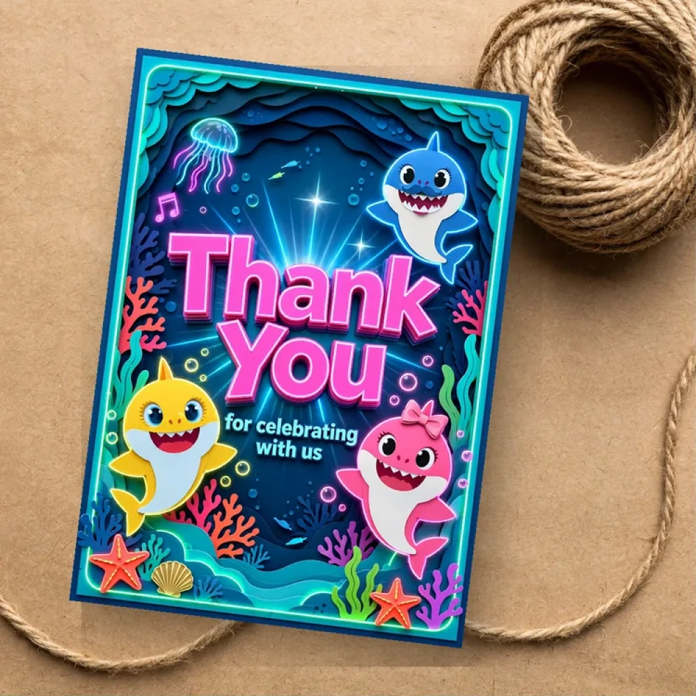 Baby Shark Theme Thank You Cards Birthday Party Supplies (PACK OF 30) - 280 GSM Matte Fine-Art Cardstock (2.5 x 3.5 Inch)