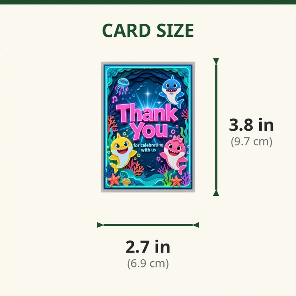 Baby Shark Theme Thank You Cards Birthday Party Supplies (PACK OF 30) - 280 GSM Matte Fine-Art Cardstock (2.5 x 3.5 Inch) - Premium Party Decor Supply by Party Decor Mall - View 2