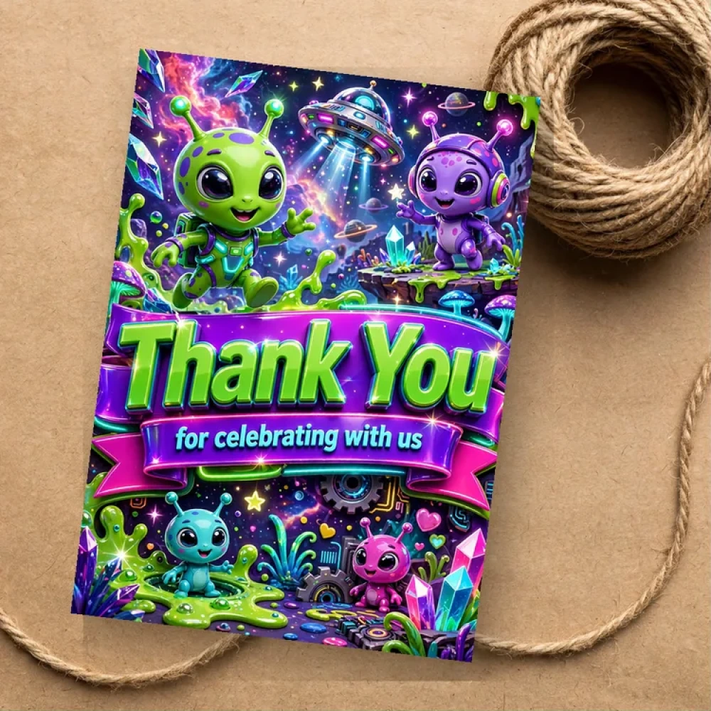 Alien Theme Thank You Cards Birthday Party Supplies (PACK OF 30) - 280 GSM Matte Fine-Art Cardstock (2.5 x 3.5 Inch)