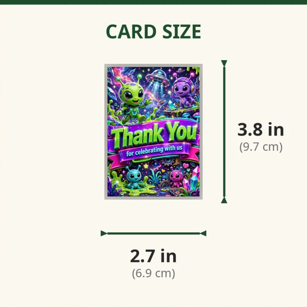 Alien Theme Thank You Cards Birthday Party Supplies (PACK OF 30) - 280 GSM Matte Fine-Art Cardstock (2.5 x 3.5 Inch) - Premium Party Decor Supply by Party Decor Mall - View 2
