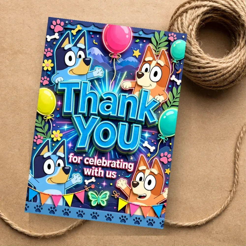 Bluey Theme Thank You Cards Birthday Party Supplies (PACK OF 30) - 280 GSM Matte Fine-Art Cardstock (2.5 x 3.5 Inch)