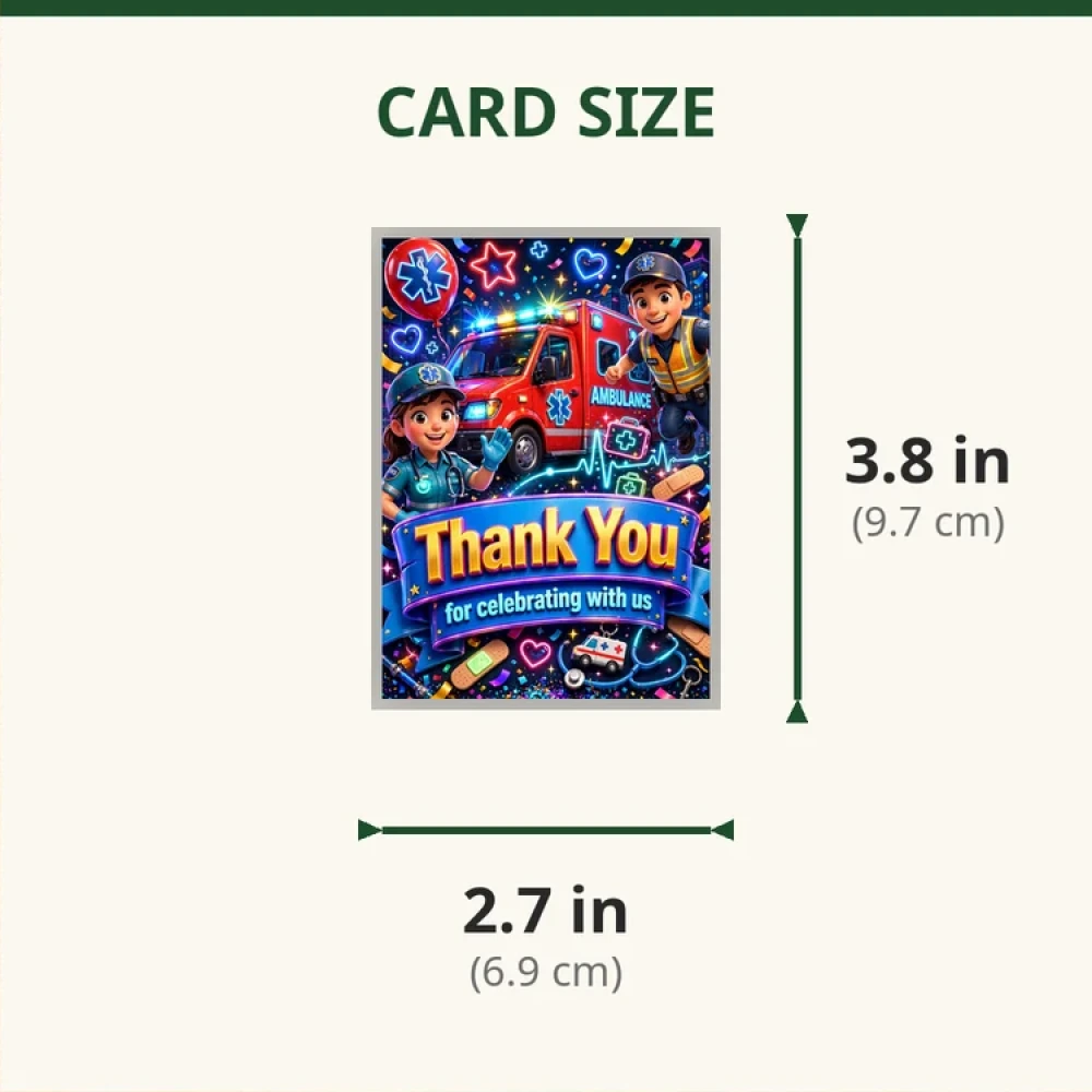 Ambulance Theme Thank You Cards Birthday Party Supplies (PACK OF 30) - 280 GSM Matte Fine-Art Cardstock (2.5 x 3.5 Inch) - Premium Party Decor Supply by Party Decor Mall - View 2