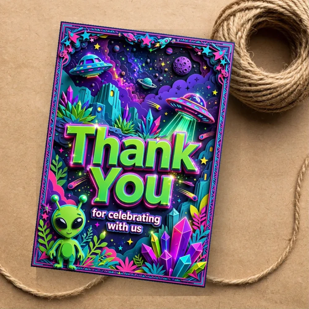 Alien Theme Thank You Cards Birthday Party Supplies (PACK OF 30) - 280 GSM Matte Fine-Art Cardstock (2.5 x 3.5 Inch)