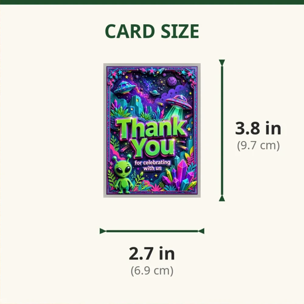 Alien Theme Thank You Cards Birthday Party Supplies (PACK OF 30) - 280 GSM Matte Fine-Art Cardstock (2.5 x 3.5 Inch) - Premium Party Decor Supply by Party Decor Mall - View 2