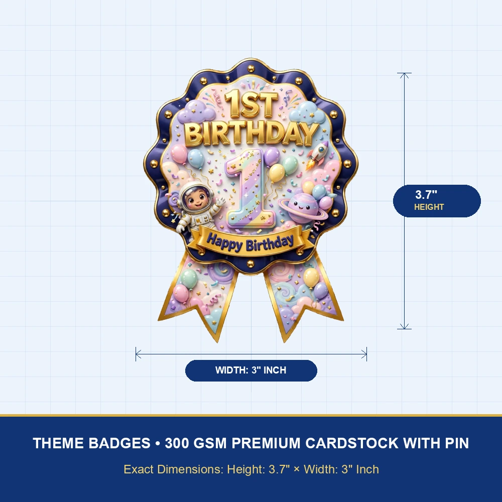 1st Birthday Theme Theme Badges Birthday Party Supplies (PACK OF 16) - 300 GSM Premium Cardstock with Pin (3.7 x 3 Inch) - Premium Party Decor Supply by Party Decor Mall - View 4