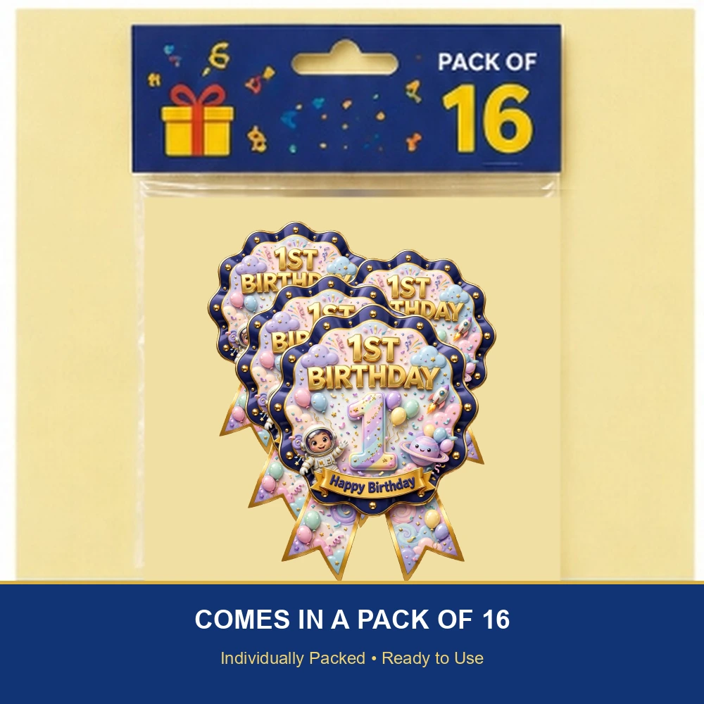 1st Birthday Theme Theme Badges Birthday Party Supplies (PACK OF 16) - 300 GSM Premium Cardstock with Pin (3.7 x 3 Inch) - Premium Party Decor Supply by Party Decor Mall - View 6