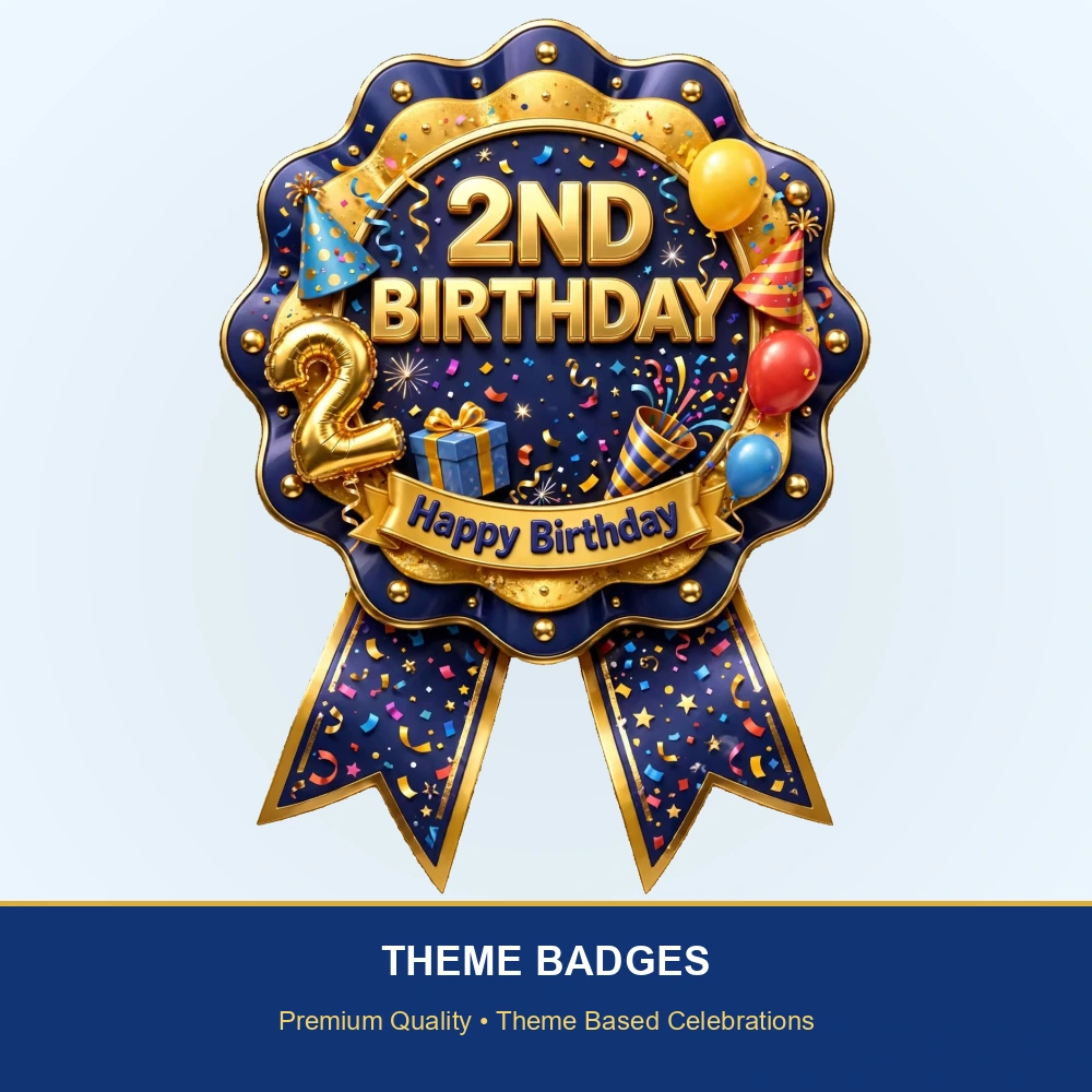 2nd Birthday Theme Theme Badges Birthday Party Supplies (PACK OF 16) - 300 GSM Premium Cardstock with Pin (3.7 x 3 Inch) - Premium Party Decor Supply by Party Decor Mall - View 2