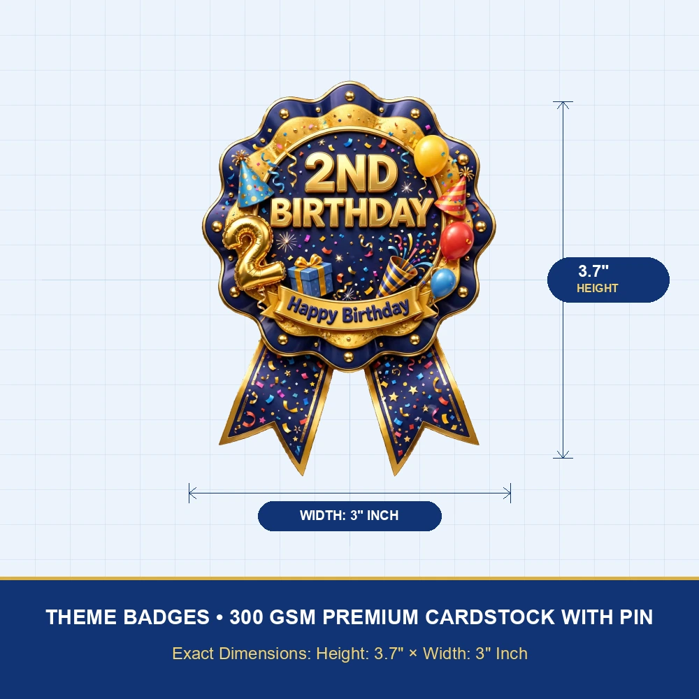 2nd Birthday Theme Theme Badges Birthday Party Supplies (PACK OF 16) - 300 GSM Premium Cardstock with Pin (3.7 x 3 Inch) - Premium Party Decor Supply by Party Decor Mall - View 4