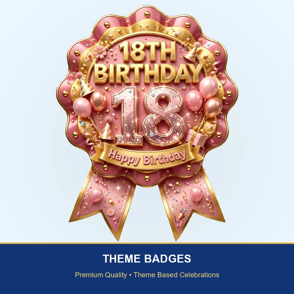 18th Birthday Theme Theme Badges Birthday Party Supplies (PACK OF 16) - 300 GSM Premium Cardstock with Pin (3.7 x 3 Inch) - Premium Party Decor Supply by Party Decor Mall - View 2