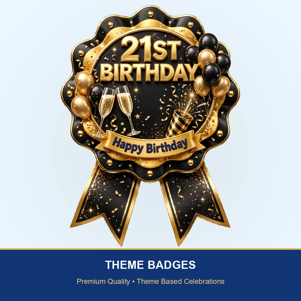 21st Birthday Theme Theme Badges Birthday Party Supplies (PACK OF 16) - 300 GSM Premium Cardstock with Pin (3.7 x 3 Inch) - Premium Party Decor Supply by Party Decor Mall - View 2