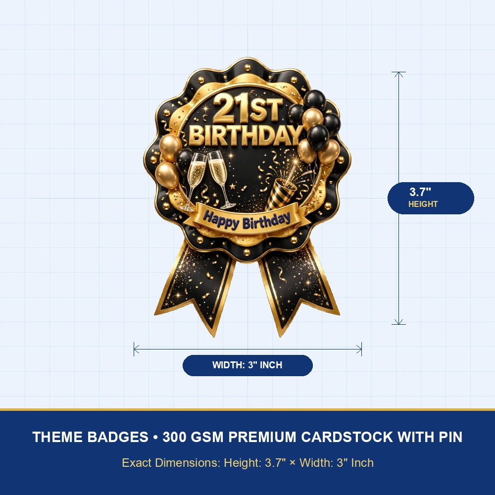 21st Birthday Theme Theme Badges Birthday Party Supplies (PACK OF 16) - 300 GSM Premium Cardstock with Pin (3.7 x 3 Inch) - Premium Party Decor Supply by Party Decor Mall - View 4