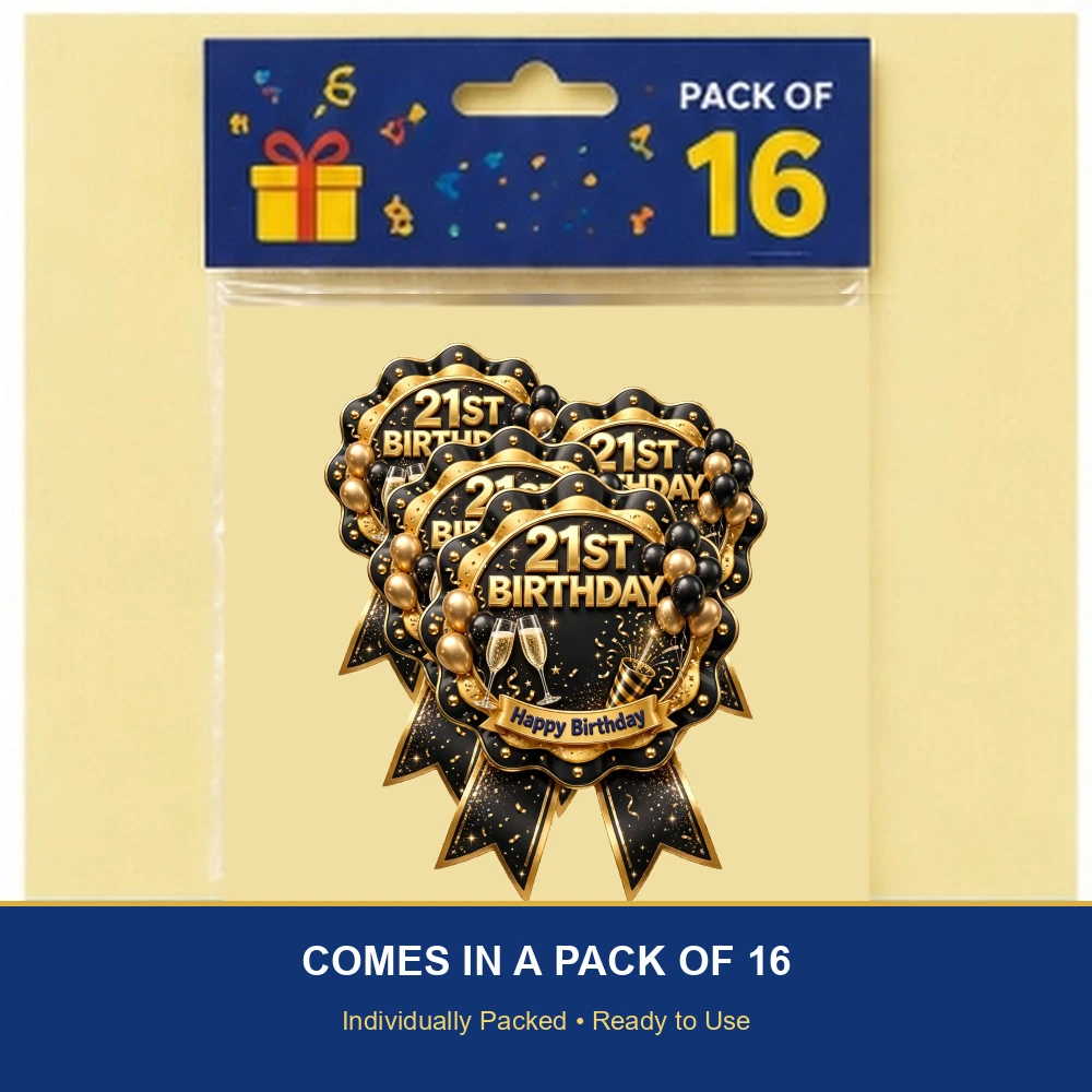 21st Birthday Theme Theme Badges Birthday Party Supplies (PACK OF 16) - 300 GSM Premium Cardstock with Pin (3.7 x 3 Inch) - Premium Party Decor Supply by Party Decor Mall - View 6
