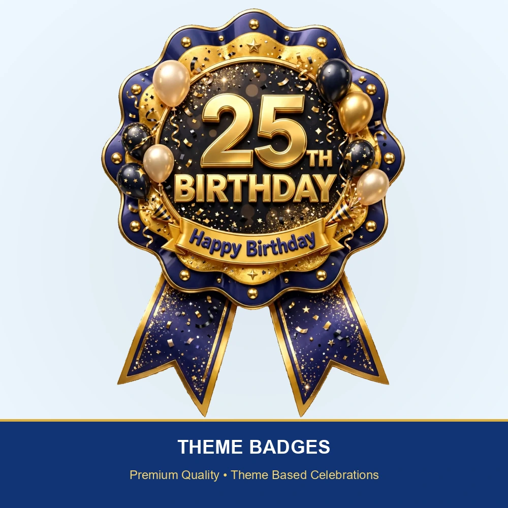 25th Birthday Theme Theme Badges Birthday Party Supplies (PACK OF 16) - 300 GSM Premium Cardstock with Pin (3.7 x 3 Inch) - Premium Party Decor Supply by Party Decor Mall - View 2