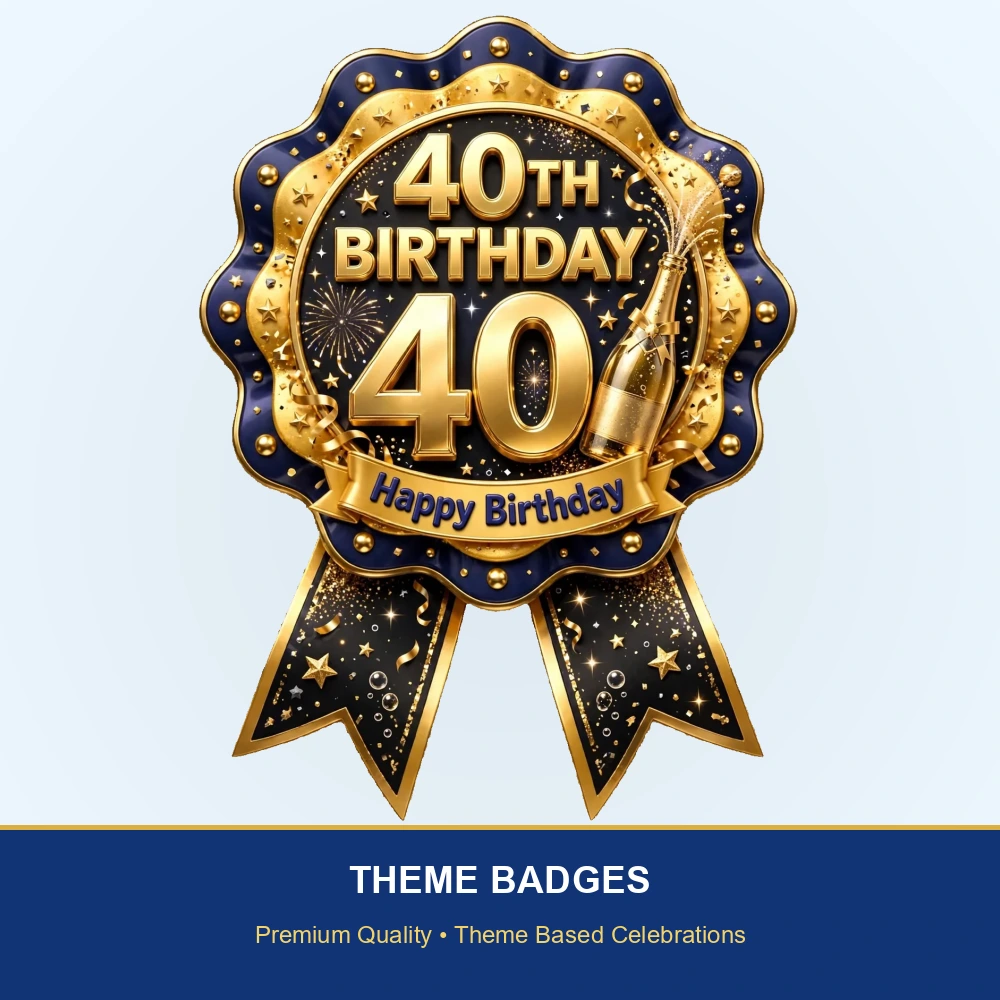 40th Birthday Theme Theme Badges Birthday Party Supplies (PACK OF 16) - 300 GSM Premium Cardstock with Pin (3.7 x 3 Inch) - Premium Party Decor Supply by Party Decor Mall - View 2
